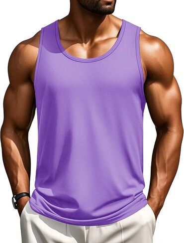 Cotrasen Men Tank Top Upf 50+ قميص من القطن بلا أكمام الرطوبة رطوبة كمال الأجسام كمال جيم. in Kuwait