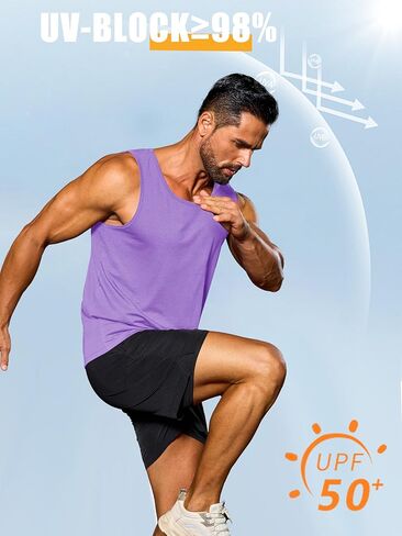 Cotrasen Men Tank Top Upf 50+ قميص من القطن بلا أكمام الرطوبة رطوبة كمال الأجسام كمال جيم. in Kuwait