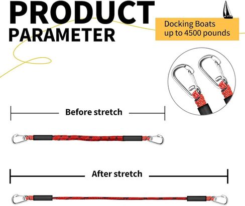 4ft Bungee Dock Line مع خطافات مزدوجة ، وملحقات قارب متميزة ، وخطوط الرصيف لرسو آمن للقارب ، و PwC ، و Jet Ski ، و Pontoon ، و Kayak ، و Canoe ، و Power Boat (Blue & Black) in Kuwait