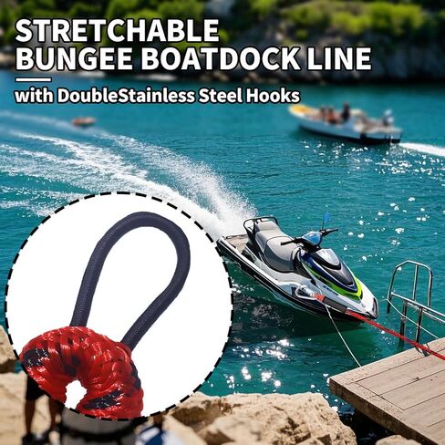 4ft Bungee Dock Line مع خطافات مزدوجة ، وملحقات قارب متميزة ، وخطوط الرصيف لرسو آمن للقارب ، و PwC ، و Jet Ski ، و Pontoon ، و Kayak ، و Canoe ، و Power Boat (Blue & Black) in Kuwait