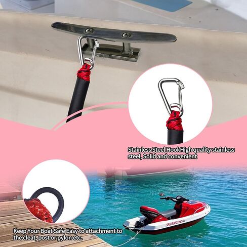 4ft Bungee Dock Line مع خطافات مزدوجة ، وملحقات قارب متميزة ، وخطوط الرصيف لرسو آمن للقارب ، و PwC ، و Jet Ski ، و Pontoon ، و Kayak ، و Canoe ، و Power Boat (Blue & Black) in Kuwait