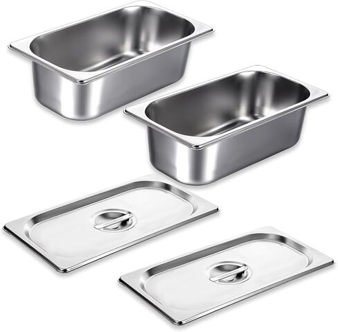 2 Pack 1/3 Size Hotel Pans with Lids, 3-5/8" Depth, 22 Gauge Steam Table Pan, Stainless Steel Counter pan, Food Service Pan for Kitchen in Saudi Arabia