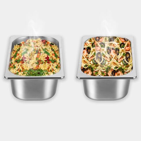 2 Pack 1/3 Size Hotel Pans with Lids, 3-5/8" Depth, 22 Gauge Steam Table Pan, Stainless Steel Counter pan, Food Service Pan for Kitchen in Saudi Arabia