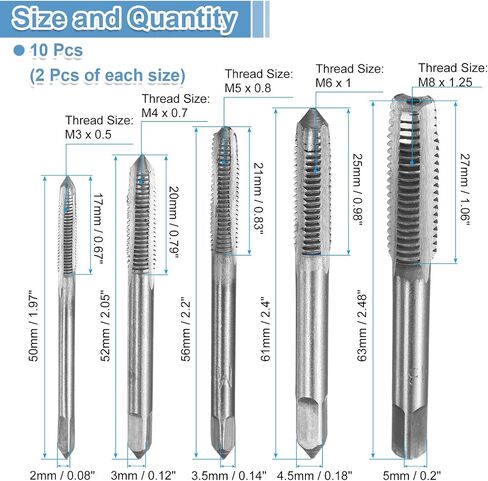 UXCELL 2 SET (10pcs) Thoulding Thinding Taps M3 M4 M5 M6 M6 M8 H2 مجموعة أدوات THEAPT THELP THE THE THE THE HISE (HSS) in Saudi Arabia