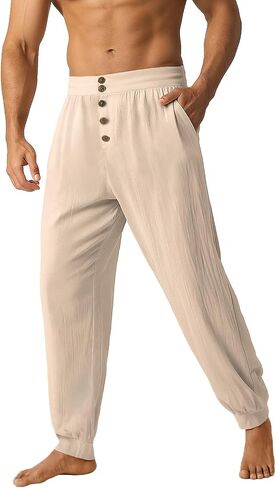 Mens Medieval Viking Pirate Pants Renaissance Tapered Pants Halloween Cosplay Costumes Elastic Cotton Linen Trousers in Saudi Arabia