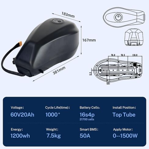 Ebike Batike Fuel Fuel Tank 72V 20AH حزمة دراجات كهربائية للدراجات 500W 1000W 1500W 2000W دراجة نارية Mountain E-Pike Super 21700 Lithium Cells E Bike Batter in Kuwait