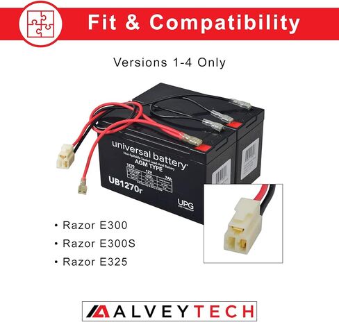AlveyTech 24 Volt Battery Pack for Razor E300 & E325 Scooter (9Ah, Version 11 & 13+) - Replacement Set of 2 Premium Rechargeable AGM Batteries with Wiring Harness and 3-Pin 2-Wire Connector in Saudi Arabia