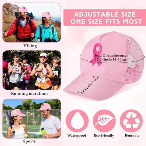 Mepase 24 Pcs Breast Cancer Awareness Hats Bulk Pink Ribbon Baseball Caps Adjustable Golf Women Hat Mesh Hats for Women Girls Breast Cancer Awareness Party Gifts in Kuwait