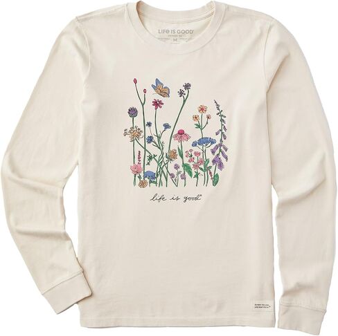 Life is Good. Women's Realaxed Wildflowers Long Sleeve Crusher Tee, Putty White in Saudi Arabia