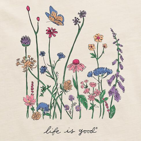 Life is Good. Women's Realaxed Wildflowers Long Sleeve Crusher Tee, Putty White in Saudi Arabia
