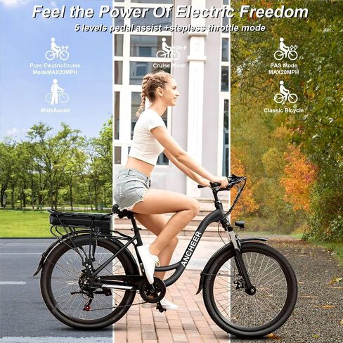 ANCHEER Electric Bike for Adults, 48V 500Wh EBike, UP to 60 Miles, Removable Battery, Fast-Charge, 26" Commuter Electric Bicycles, 7-Speed, LCD Digital Display, Suspension Fork, Cruise Control, UL2849 in Saudi Arabia