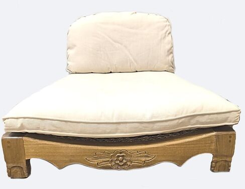 Handcrafted Wooden Meditation Chair with Woven Seagrass Seat, 30 x 28 x 18 inches (Stone) in Saudi Arabia