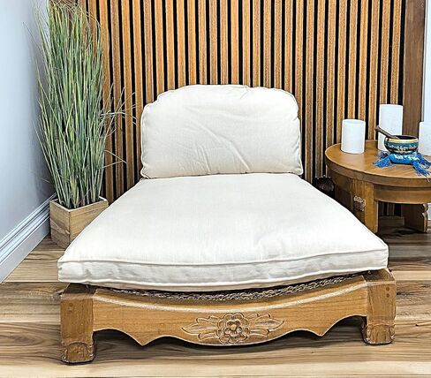 Handcrafted Wooden Meditation Chair with Woven Seagrass Seat, 30 x 28 x 18 inches (Stone) in Saudi Arabia