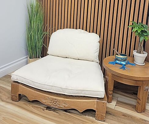 Handcrafted Wooden Meditation Chair with Woven Seagrass Seat, 30 x 28 x 18 inches (Stone) in Saudi Arabia