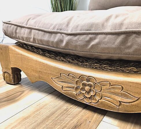 Handcrafted Wooden Meditation Chair with Woven Seagrass Seat, 30 x 28 x 18 inches (Stone) in Saudi Arabia
