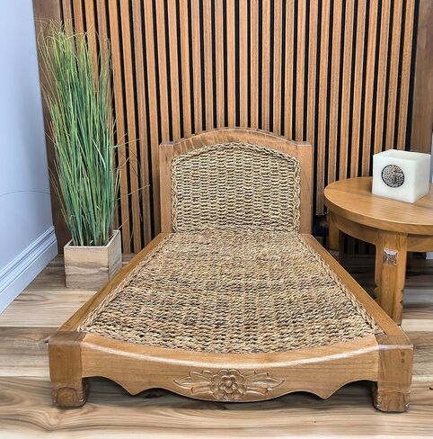 Handcrafted Wooden Meditation Chair with Woven Seagrass Seat, 30 x 28 x 18 inches (Stone) in Saudi Arabia