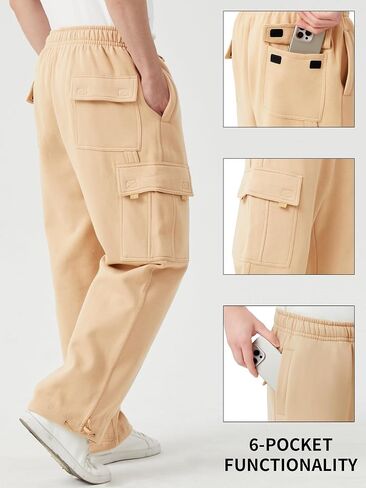 Men's Heavyweight Fleece Cargo Pants Baggy Sweatpants Wide Leg Sweats with Pockets in Saudi Arabia