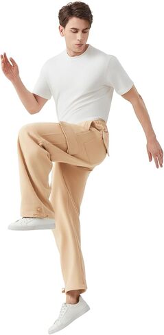 Men's Heavyweight Fleece Cargo Pants Baggy Sweatpants Wide Leg Sweats with Pockets in Saudi Arabia