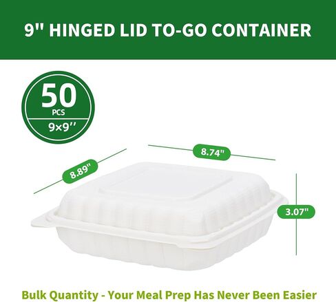 Clamshell Take Out Food Containers, 50 Pack 9x9 Inch 3-Compartment Hinged To Go Food Storage Containers with Lids, Disposable Plastic Meal Prep Lunch Boxes for Snacks, Salad and Sandwiches in Saudi Arabia