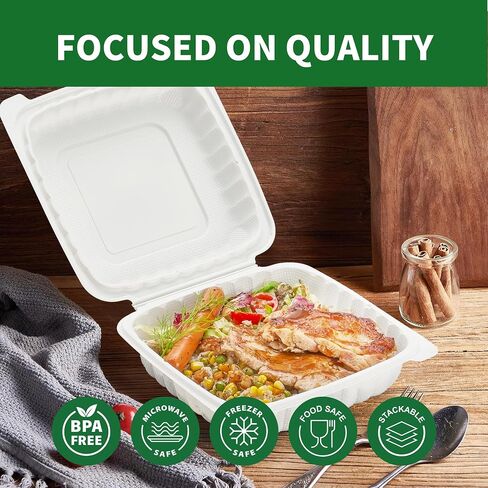 Clamshell Take Out Food Containers, 50 Pack 9x9 Inch 3-Compartment Hinged To Go Food Storage Containers with Lids, Disposable Plastic Meal Prep Lunch Boxes for Snacks, Salad and Sandwiches in Saudi Arabia
