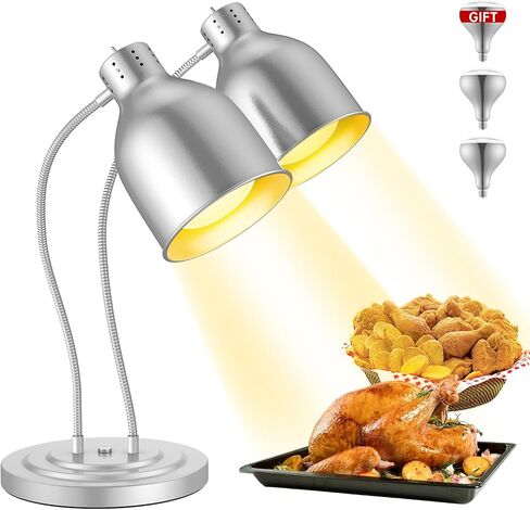 Food Heat Lamp, 500W Commercial Food Warmer Lamp, Rapid & Stable Heating 2-Head Electric Heat Lamp for Buffet, Parties, Catering, Restaurant, Kitchen, Home (Painted Silver) in Saudi Arabia