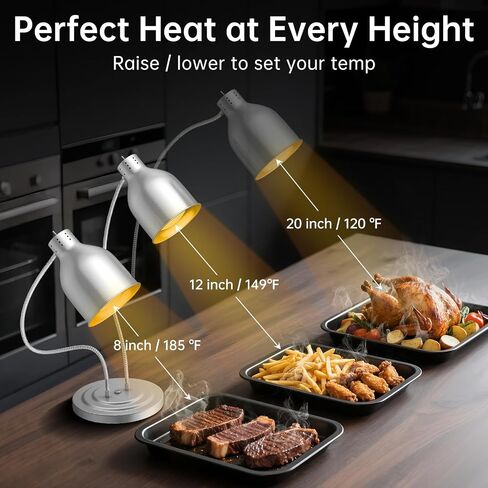 Food Heat Lamp, 500W Commercial Food Warmer Lamp, Rapid & Stable Heating 2-Head Electric Heat Lamp for Buffet, Parties, Catering, Restaurant, Kitchen, Home (Painted Silver) in Saudi Arabia