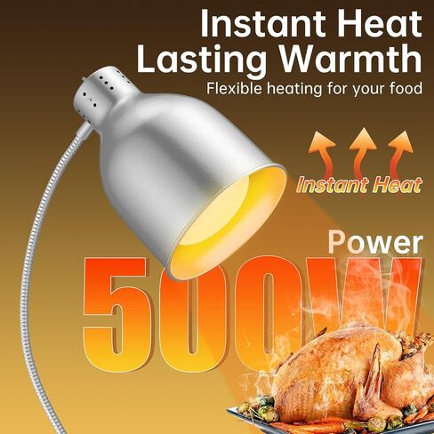 Food Heat Lamp, 500W Commercial Food Warmer Lamp, Rapid & Stable Heating 2-Head Electric Heat Lamp for Buffet, Parties, Catering, Restaurant, Kitchen, Home (Painted Silver) in Saudi Arabia