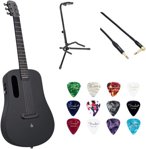LAVA ME AIR Carbon 36" with Airflow BagSpace Black Bundle with Classic Celluloid Guitar Pick 351 Shape Medley 12-Pack, Rok-It Tripod Guitar Stand, Kopul Premium 3000 Male Instrument Cable in Kuwait