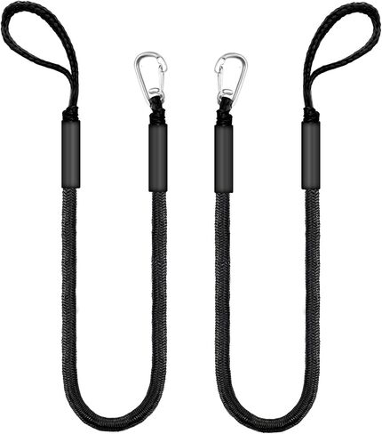 Bungee Dock Lines for Boats & Jet Skis – 6ft Heavy-Duty Elastic Mooring Rope with Single Hook – Stretches to 9ft – Black/Yellow&Black/Green&Yellow 2 Pack (Black) in Kuwait