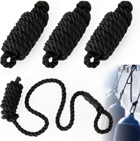 Boat Dock Lines 3PCS - Boat Fenders Dock Lines Anchor Rope with 1.9" Eyelet Pontoon Boat Accessories for Docking A Tot Buoy Triple Braided Marine Rope Tough and Sturdy 0.4" X 78" Black in Saudi Arabia