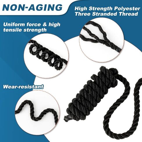 Boat Dock Lines 3PCS - Boat Fenders Dock Lines Anchor Rope with 1.9" Eyelet Pontoon Boat Accessories for Docking A Tot Buoy Triple Braided Marine Rope Tough and Sturdy 0.4" X 78" Black in Saudi Arabia