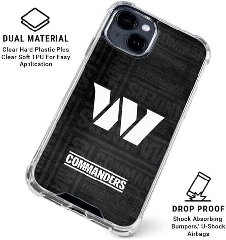 حالة الهاتف Clear Skinit متوافقة مع iPhone 15 - تصميم NFL واشنطن المرخصين رسميا تصميم أبيض وأسود in Saudi Arabia