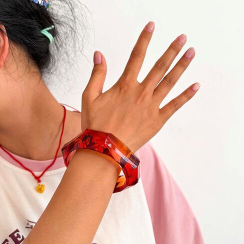 CJIAYUJEW Acrylic Chunky Bangle Colorful Resin Bracelets for Women Irregular Resin Acetate Bangles Party Chunky Acrylic Bracelet Wristband Jewelry in Saudi Arabia
