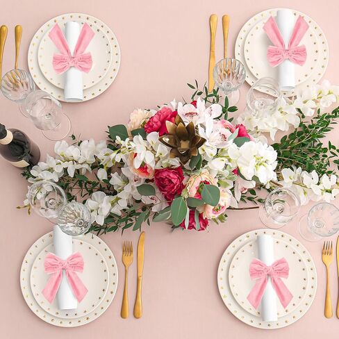 Maxdot 12pcs Pink Bow Napkin Rings Velvet Bow Tie Napkin Holder Chic Napkin Buckle Dinner Table Ring for Holiday Birthday Party Anniversary Dinner Wedding Dining Table Decoration in Saudi Arabia