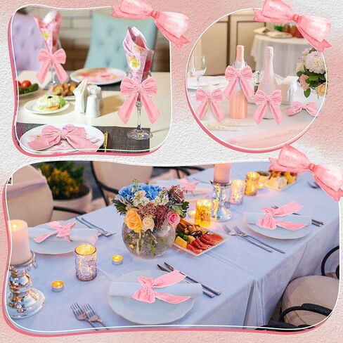 Maxdot 12pcs Pink Bow Napkin Rings Velvet Bow Tie Napkin Holder Chic Napkin Buckle Dinner Table Ring for Holiday Birthday Party Anniversary Dinner Wedding Dining Table Decoration in Saudi Arabia