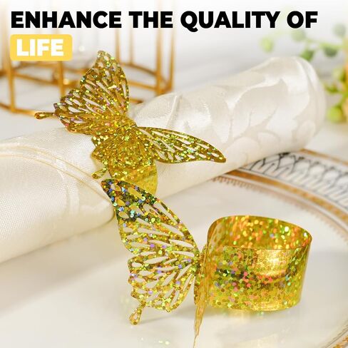 100 PCS 3D Purple Burple Sequed Butterfly Federfare Rings Flassware Wraps ، Iridescent Table Setup Wedding Valentines Day Event Party Supply Setting ، Decorde Buckles Decor （Purple） in Kuwait