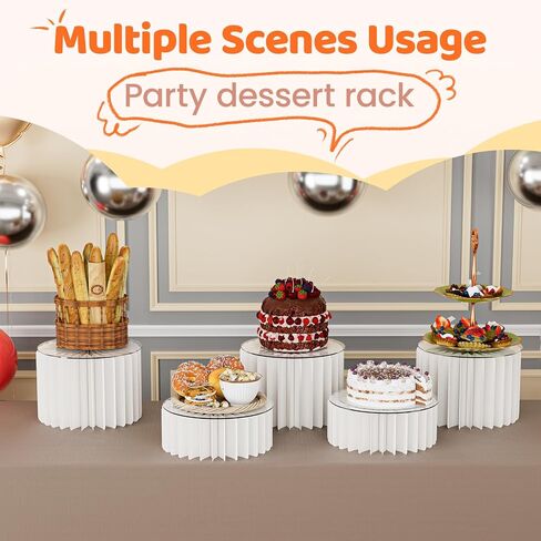 6 Pack Buffet Risers, Foldable Food Display Risers with Acrylic Disc, Dessert Table Display Set, Cardboard Paper Cupcake Cake Stand for Party Cylinder Stands for Parties Drink Collectibles Jewelry Figures, White in Kuwait
