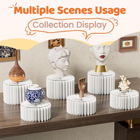 6 Pack Buffet Risers, Foldable Food Display Risers with Acrylic Disc, Dessert Table Display Set, Cardboard Paper Cupcake Cake Stand for Party Cylinder Stands for Parties Drink Collectibles Jewelry Figures, White in Kuwait