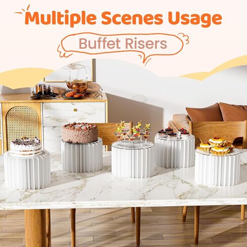 6 Pack Buffet Risers, Foldable Food Display Risers with Acrylic Disc, Dessert Table Display Set, Cardboard Paper Cupcake Cake Stand for Party Cylinder Stands for Parties Drink Collectibles Jewelry Figures, White in Kuwait