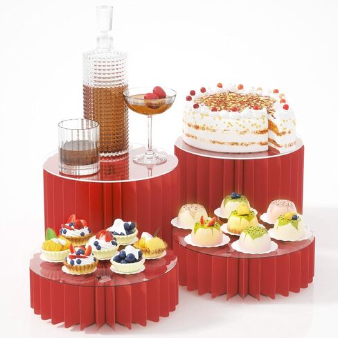 6 Pack Buffet Risers, Foldable Food Display Risers with Acrylic Disc, Dessert Table Display Set, Cardboard Paper Cupcake Cake Stand for Party Cylinder Stands for Parties Drink Collectibles Jewelry Figures, White in Kuwait