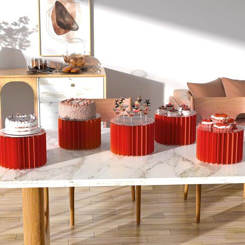 6 Pack Buffet Risers, Foldable Food Display Risers with Acrylic Disc, Dessert Table Display Set, Cardboard Paper Cupcake Cake Stand for Party Cylinder Stands for Parties Drink Collectibles Jewelry Figures, White in Kuwait