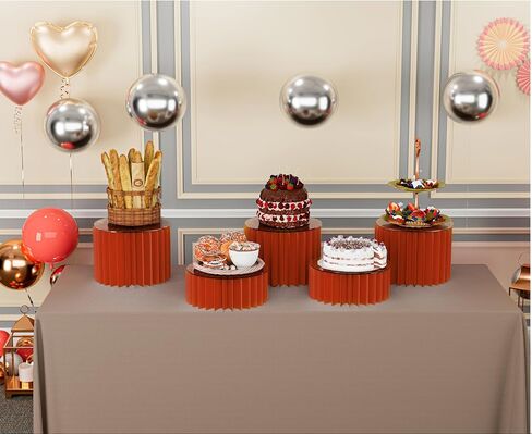 6 Pack Buffet Risers, Foldable Food Display Risers with Acrylic Disc, Dessert Table Display Set, Cardboard Paper Cupcake Cake Stand for Party Cylinder Stands for Parties Drink Collectibles Jewelry Figures, White in Kuwait