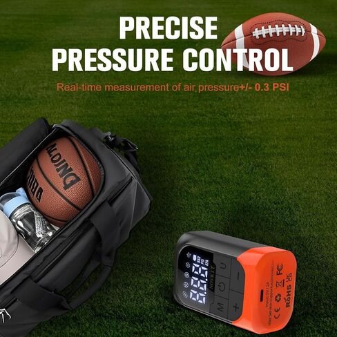 Portable Electric Ball Pump Inflator and Deflator with Foldable Needle, Rechargeable Battery Powered Sports Ball Air Pump with Pressure Gauge for Basketball, Soccer, Football in Saudi Arabia