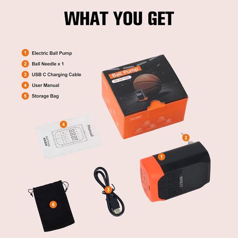 Portable Electric Ball Pump Inflator and Deflator with Foldable Needle, Rechargeable Battery Powered Sports Ball Air Pump with Pressure Gauge for Basketball, Soccer, Football in Saudi Arabia