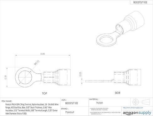 محطة حلقة PANDUIT PN10-14R-L ، 12-10 AWG ، 1/4 "حجم مسمار ، نايلون معزولة in Kuwait