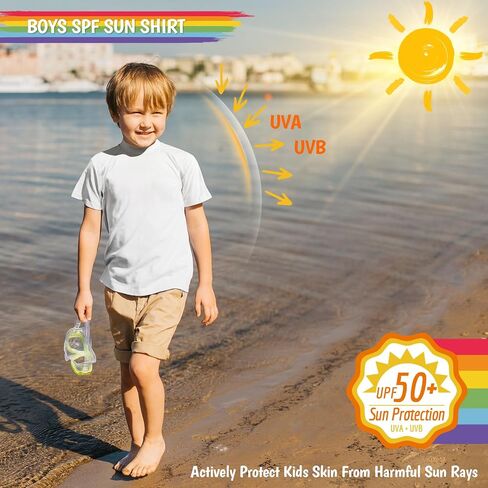 Boys Rash Guard Short Sleeve Swim Fishing Water Shirts UPF 50+ Sun Protection Rashguard Quick Dry Cool Beach Clothes for Toddler Youth Kids Sea Blue Size 14-16 in Kuwait