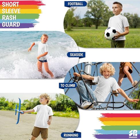 Boys Rash Guard Short Sleeve Swim Fishing Water Shirts UPF 50+ Sun Protection Rashguard Quick Dry Cool Beach Clothes for Toddler Youth Kids Sea Blue Size 14-16 in Kuwait