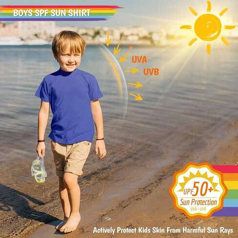 Boys Rash Guard Short Sleeve Swim Fishing Water Shirts UPF 50+ Sun Protection Rashguard Quick Dry Cool Beach Clothes for Toddler Youth Kids Sea Blue Size 14-16 in Kuwait