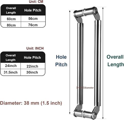 Sliding Barn Door Handle, Commercial Stainless Steel Round Shape Entry Door Handle for Office Store, 24in/31.5in(Rose Gold,60cm/24in) in Kuwait