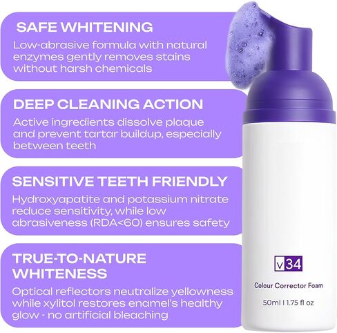 رغوة تبييض الأسنان | 50 مل | مع مكونات خفيفة | للرعاية الفموية اليومية | وابتسامة مشع بشكل طبيعي | بدون عوامل كاشطة أو مواد كيميائية قاسية in Kuwait